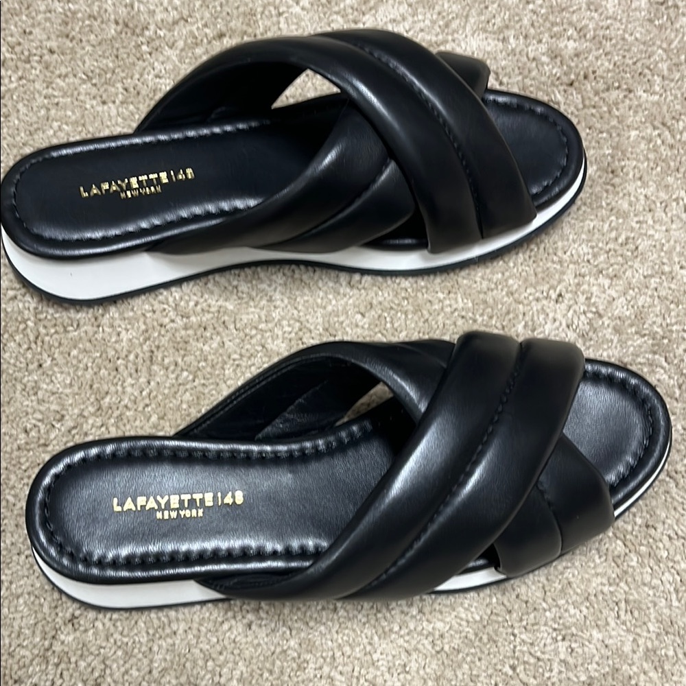 Lafayette 148 New York Black Cross-Strap Sandals - never worn